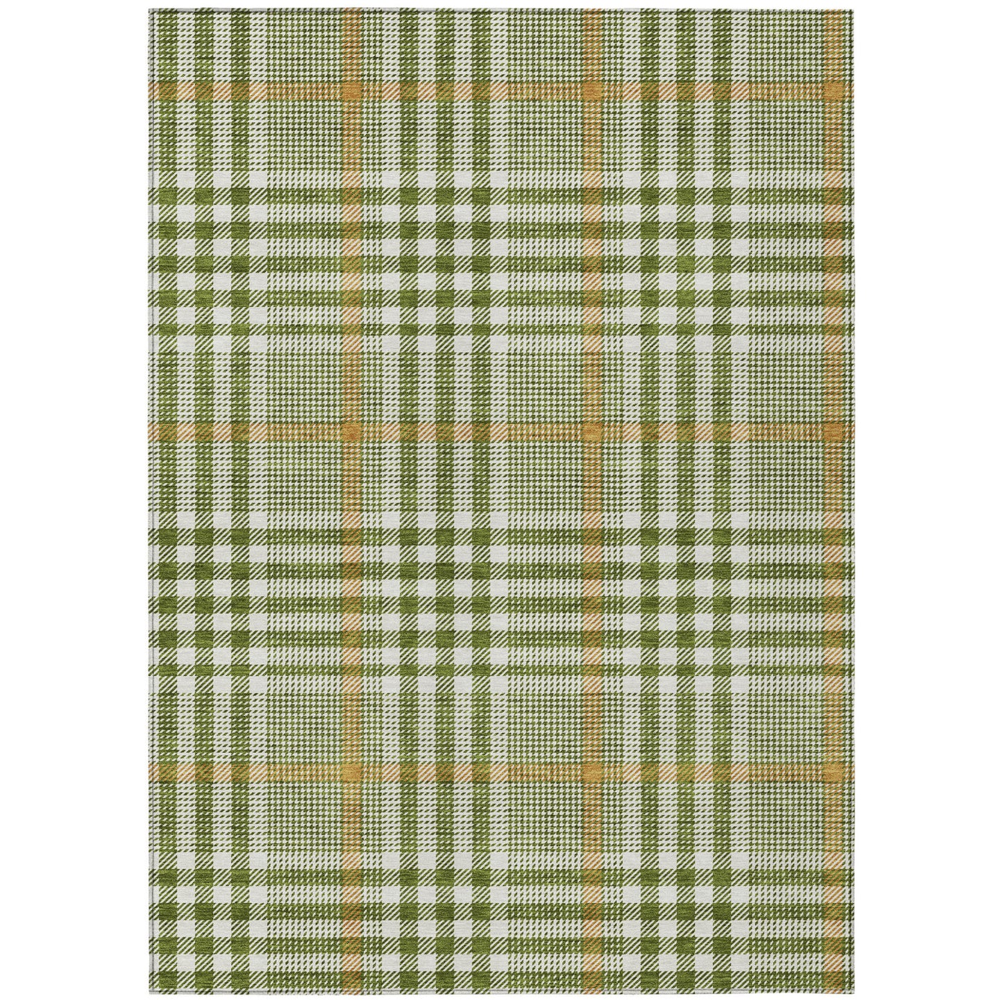 8' X 10' Olive Green Brown And Ivory Plaid Washable Indoor Outdoor Area Rug