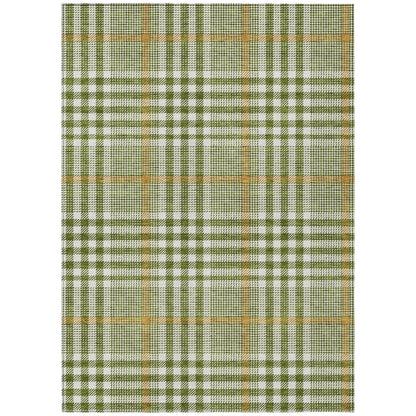 8' X 10' Olive Green Brown And Ivory Plaid Washable Indoor Outdoor Area Rug