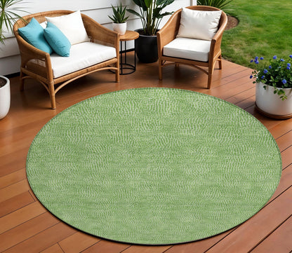 8' Green And Ivory Round Geometric Washable Indoor Outdoor Area Rug