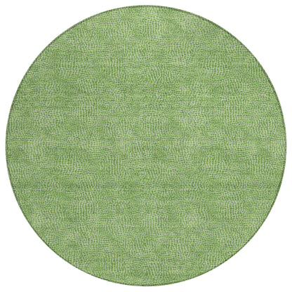 8' Green And Ivory Round Geometric Washable Indoor Outdoor Area Rug