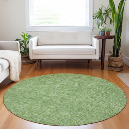 8' Green And Ivory Round Geometric Washable Indoor Outdoor Area Rug