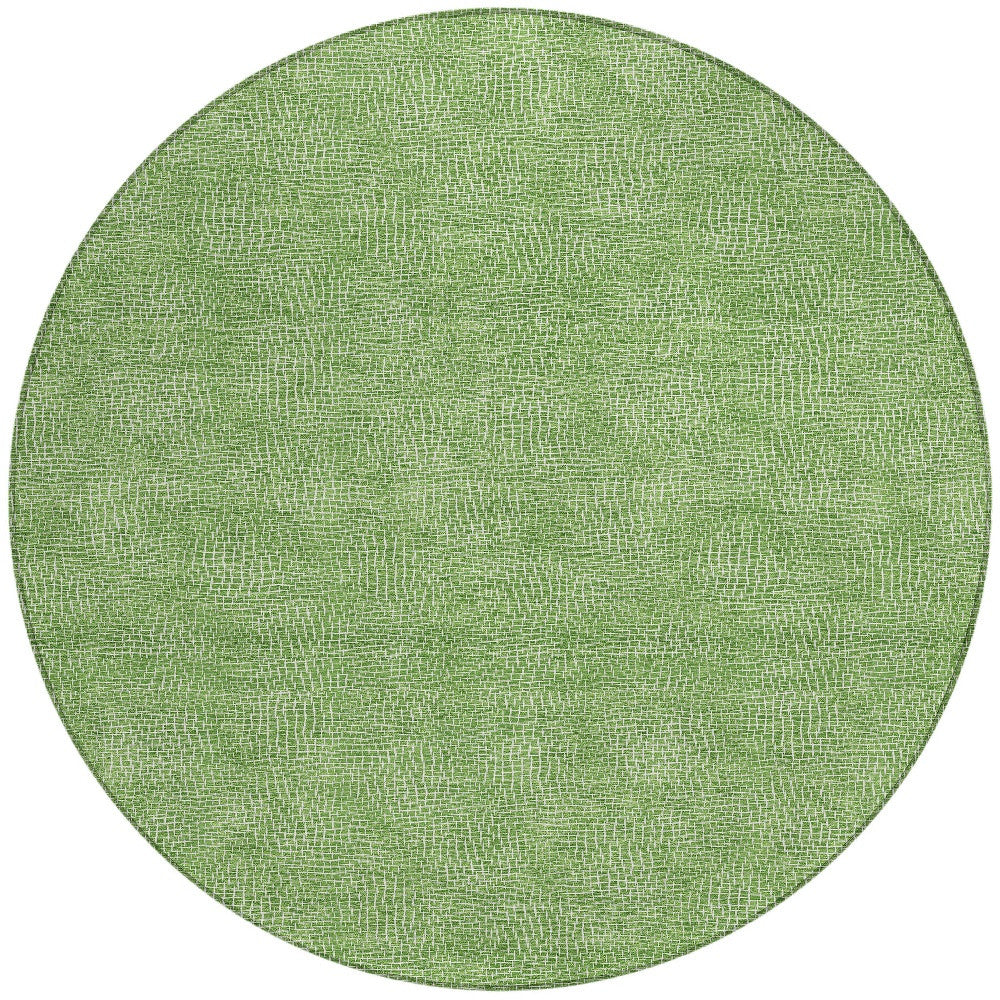 8' Green And Ivory Round Geometric Washable Indoor Outdoor Area Rug