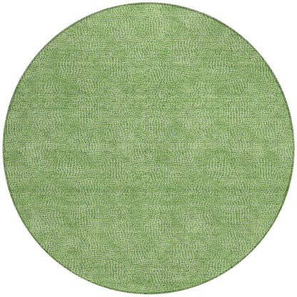 8' Green And Ivory Round Geometric Washable Indoor Outdoor Area Rug
