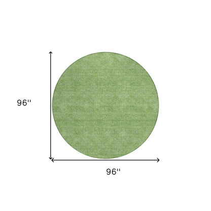 8' Green And Ivory Round Geometric Washable Indoor Outdoor Area Rug