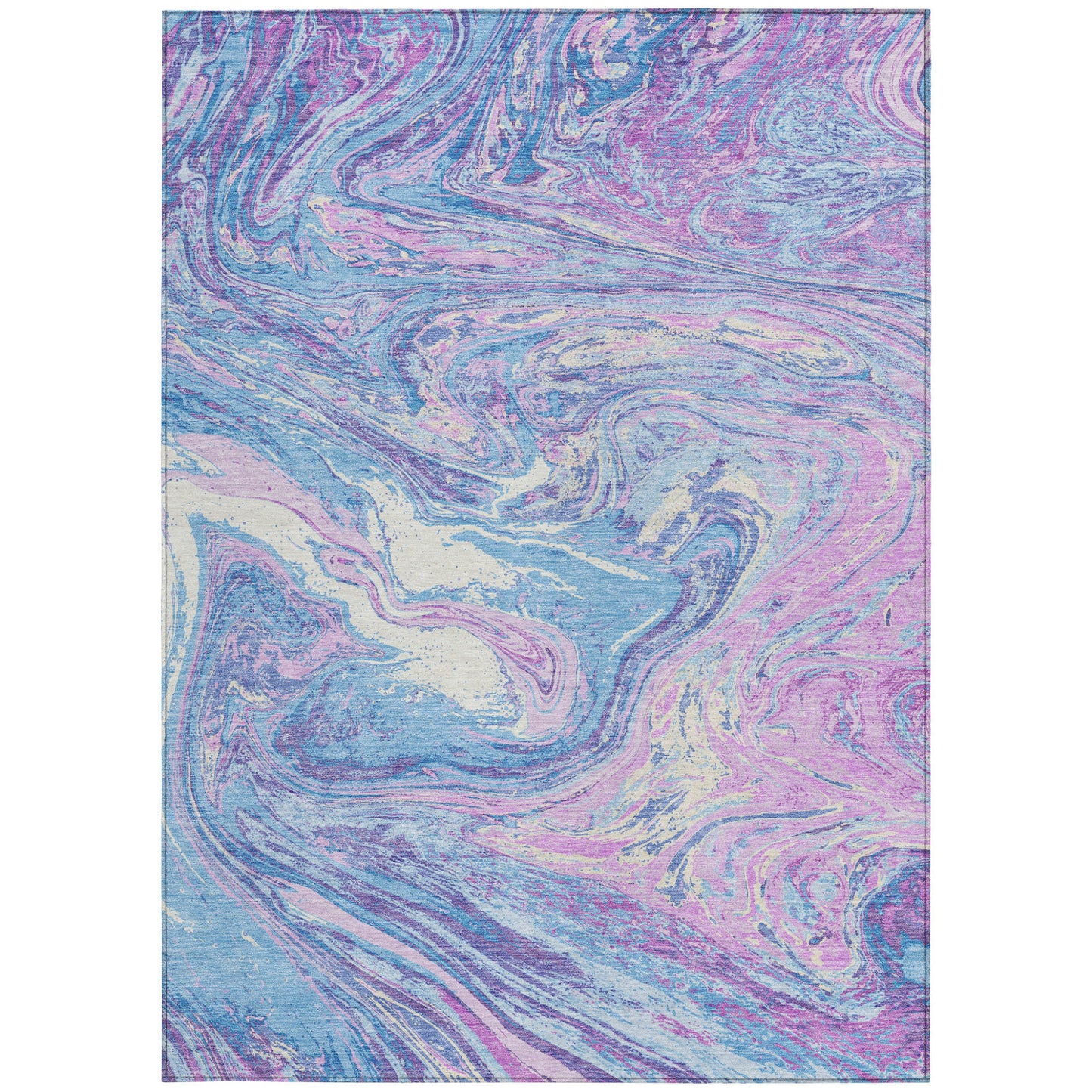 8' X 10' Sky Blue Lavender And Ivory Abstract Washable Indoor Outdoor Area Rug