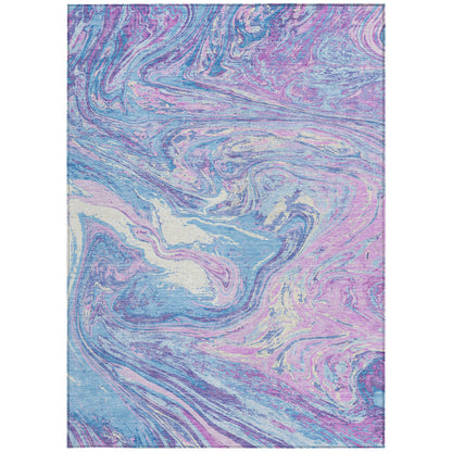 8' X 10' Sky Blue Lavender And Ivory Abstract Washable Indoor Outdoor Area Rug