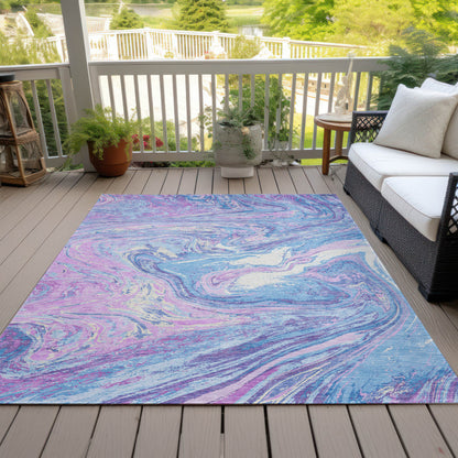 8' X 10' Sky Blue Lavender And Ivory Abstract Washable Indoor Outdoor Area Rug