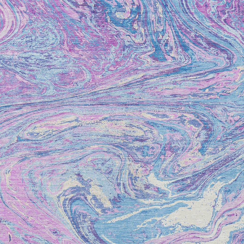 8' X 10' Sky Blue Lavender And Ivory Abstract Washable Indoor Outdoor Area Rug