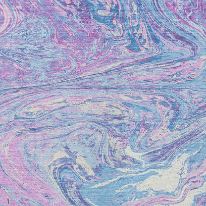 8' X 10' Sky Blue Lavender And Ivory Abstract Washable Indoor Outdoor Area Rug