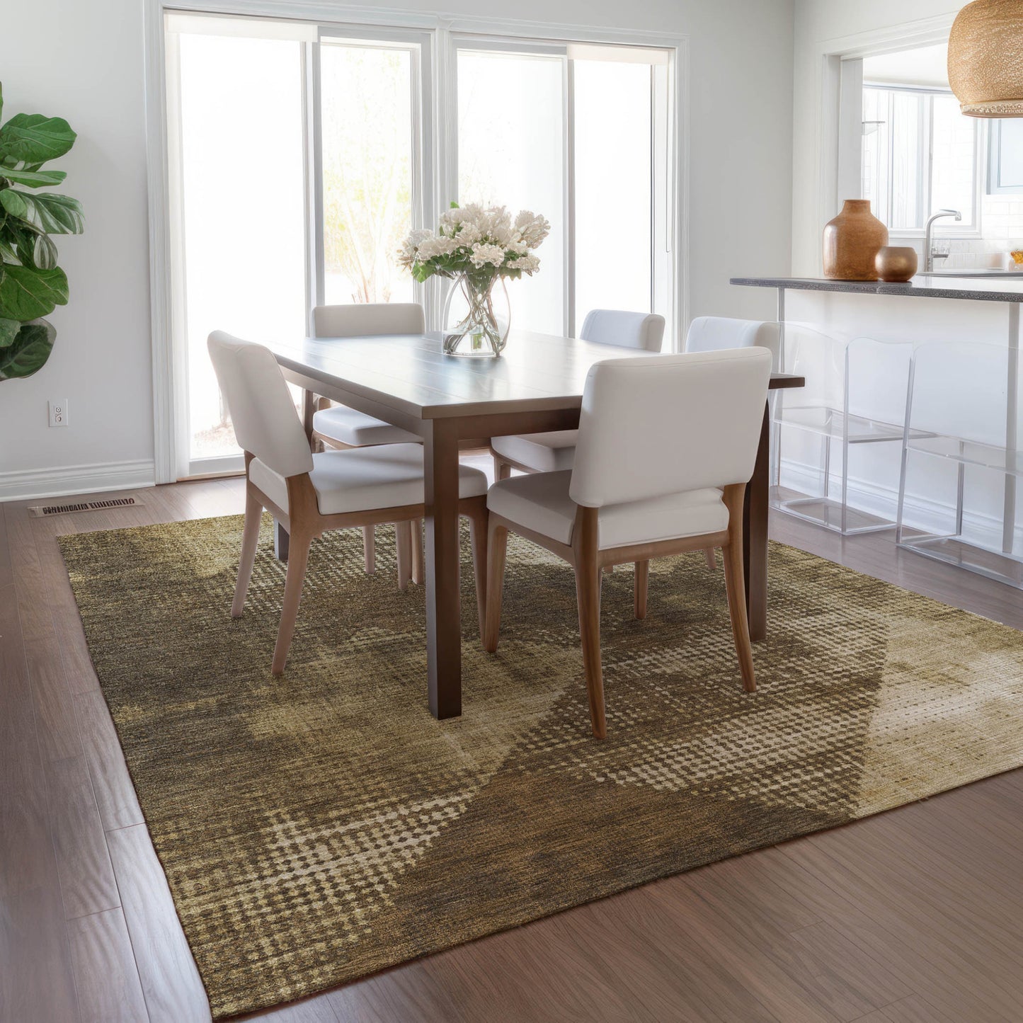 10' X 14' Brown And Beige Geometric Washable Indoor Outdoor Area Rug
