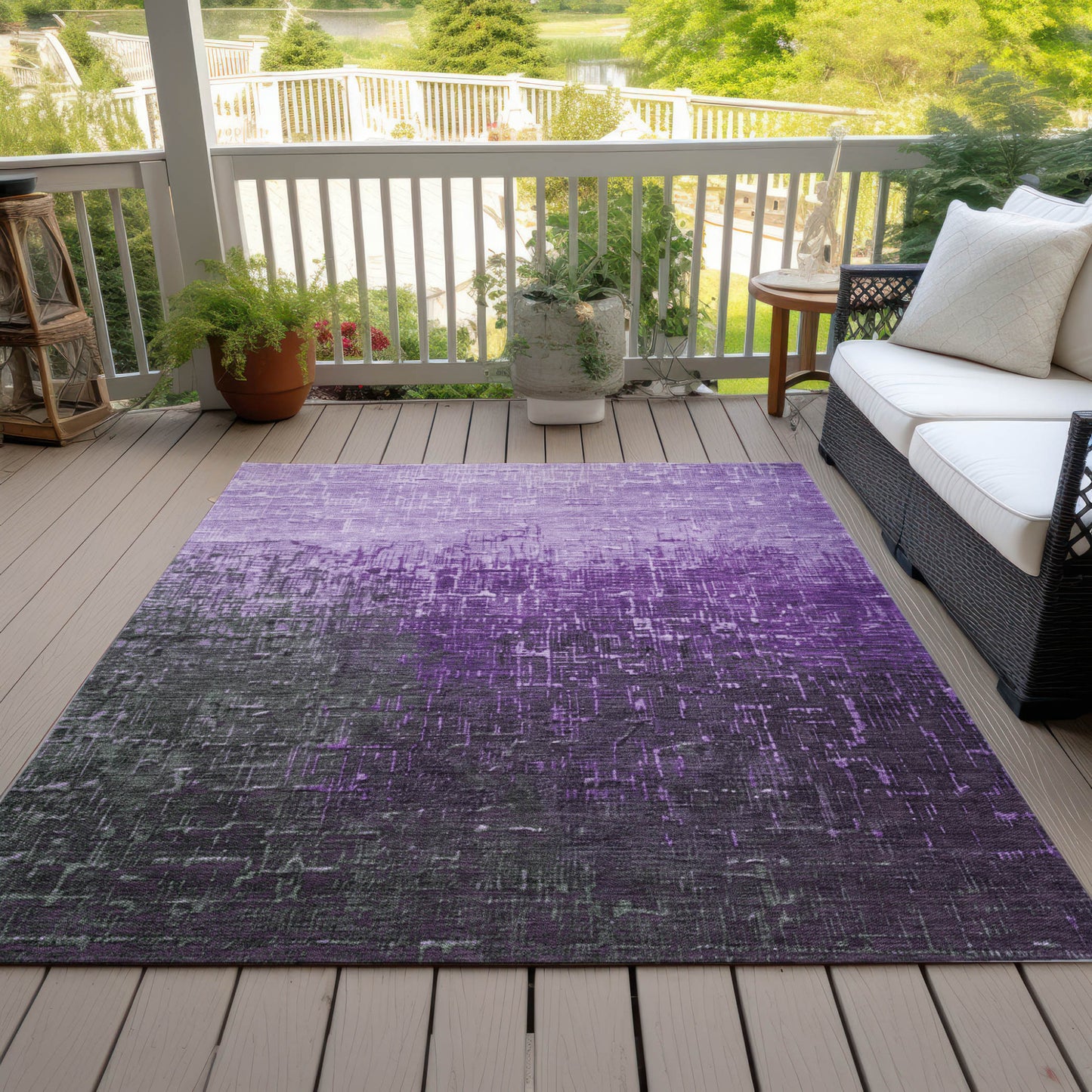 9' X 12' Purple And Dark Gray Ombre Washable Indoor Outdoor Area Rug