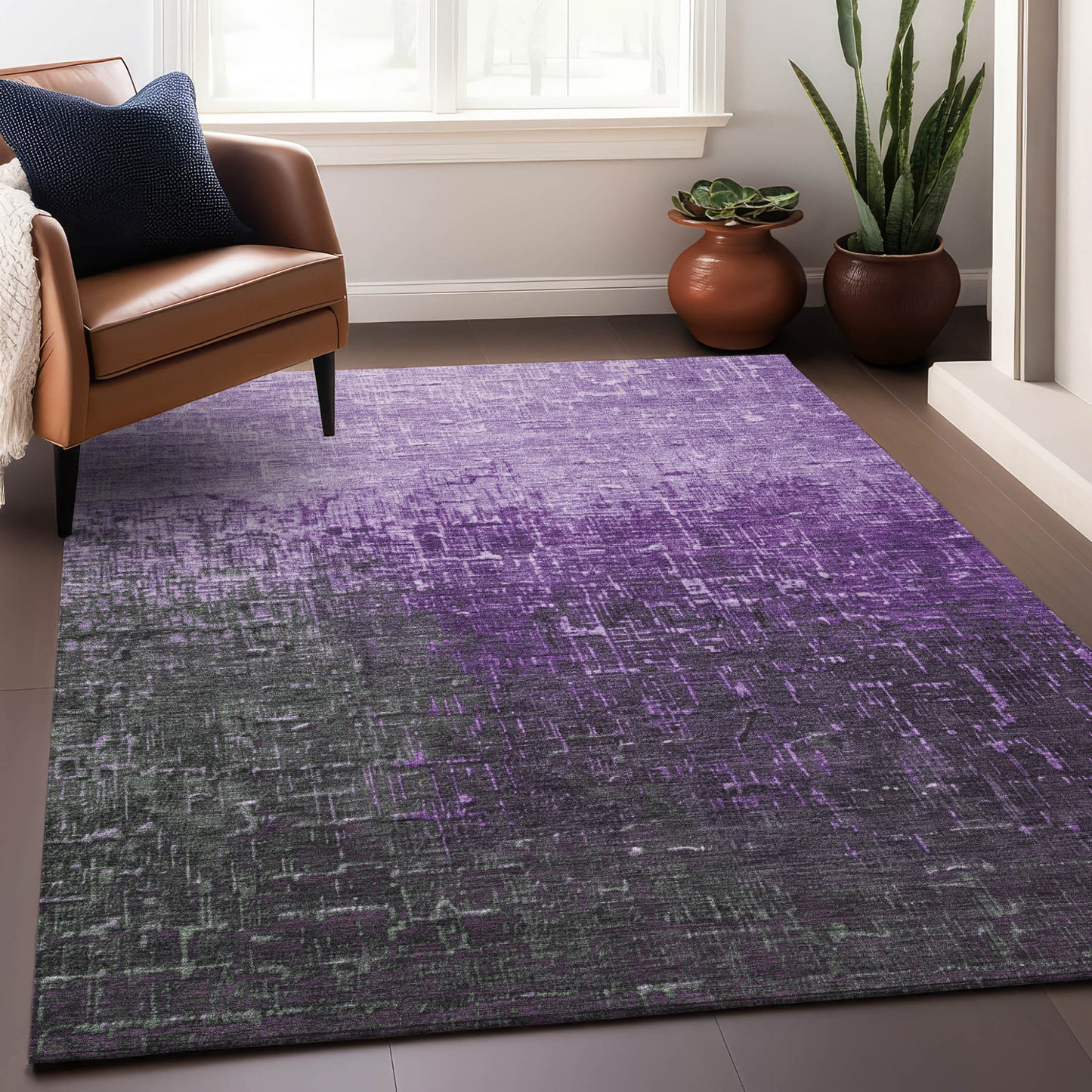 9' X 12' Purple And Dark Gray Ombre Washable Indoor Outdoor Area Rug