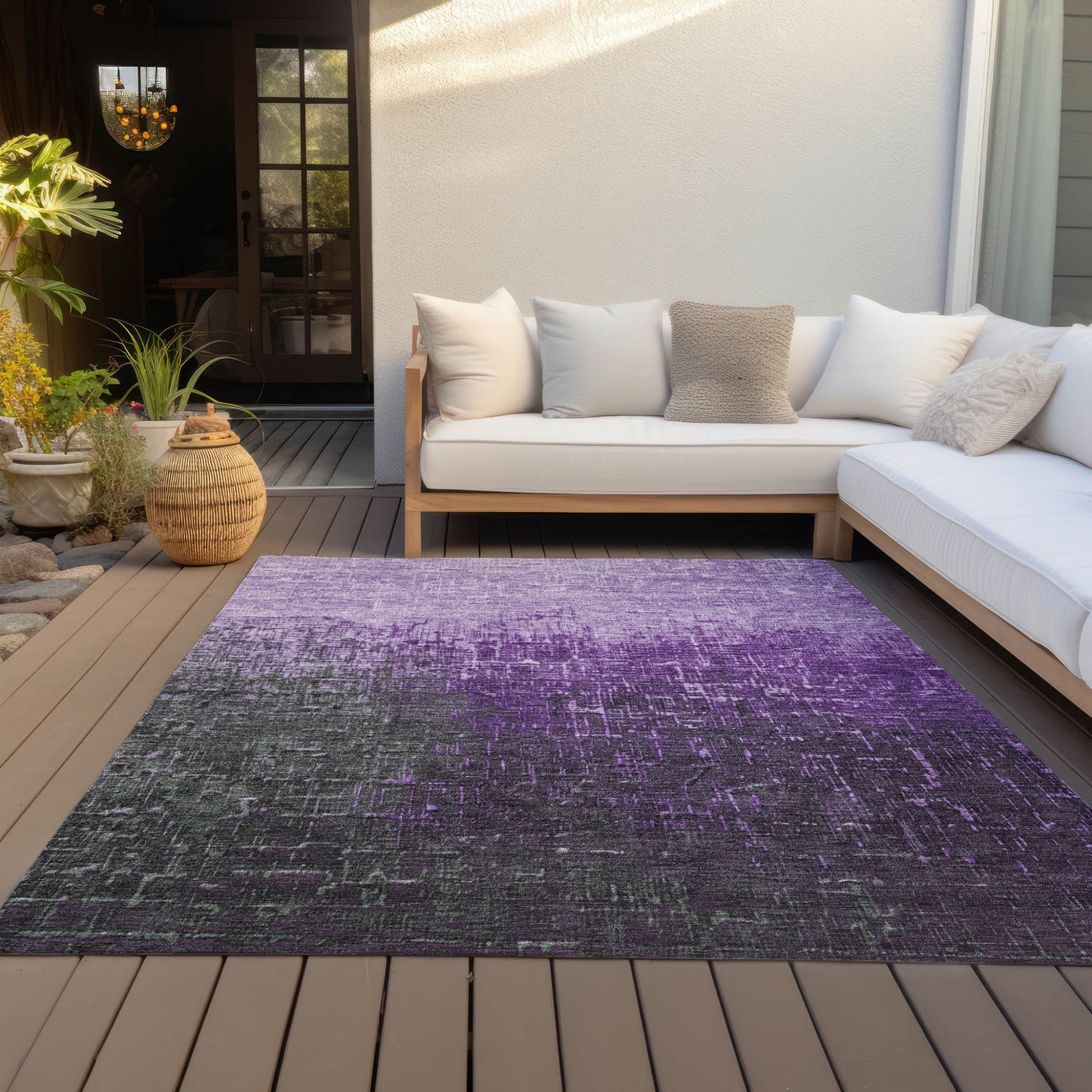 9' X 12' Purple And Dark Gray Ombre Washable Indoor Outdoor Area Rug