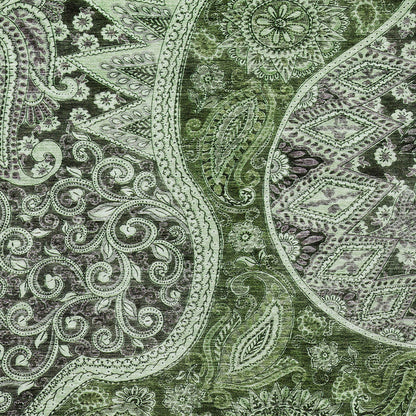 3' X 5' Olive Green Charcoal And Gray Floral Medallion Washable Indoor Outdoor Area Rug