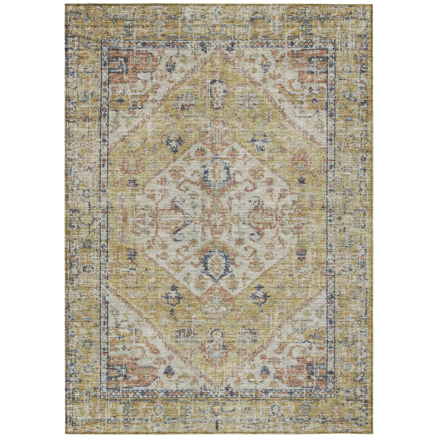 9' X 12' Wheat Terra Cotta And Black Oriental Washable Indoor Outdoor Area Rug