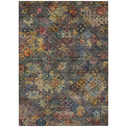 9' X 12' Gray Green And Terra Cotta Floral Washable Indoor Outdoor Area Rug