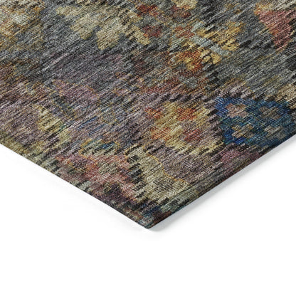 9' X 12' Gray Green And Terra Cotta Floral Washable Indoor Outdoor Area Rug