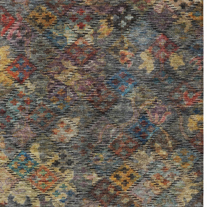 9' X 12' Gray Green And Terra Cotta Floral Washable Indoor Outdoor Area Rug