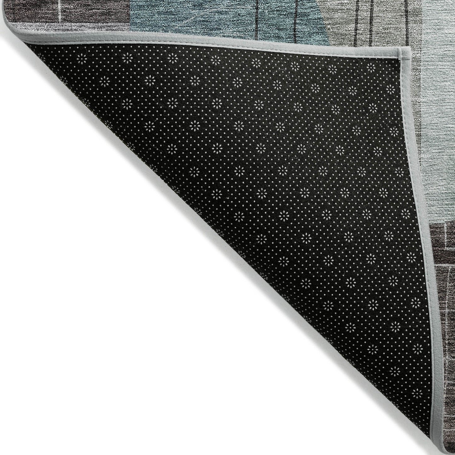 5' X 8' Teal Blue Gray And Charcoal Abstract Washable Indoor Outdoor Area Rug