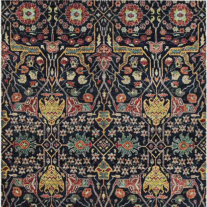 9' X 12' Black Red And Gold Floral Washable Indoor Outdoor Area Rug