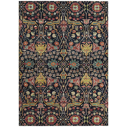 9' X 12' Black Red And Gold Floral Washable Indoor Outdoor Area Rug