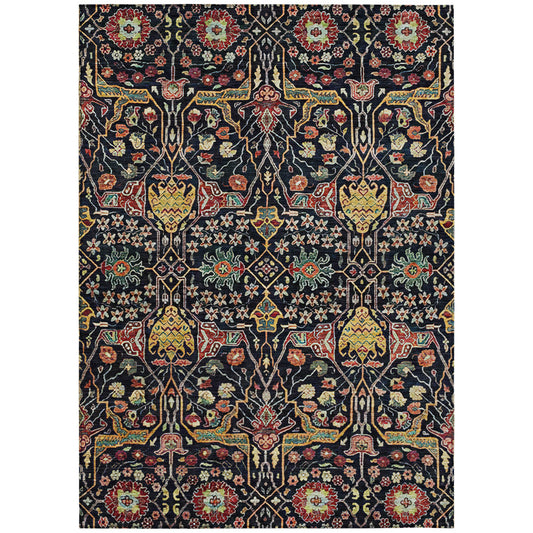 9' X 12' Black Red And Gold Floral Washable Indoor Outdoor Area Rug