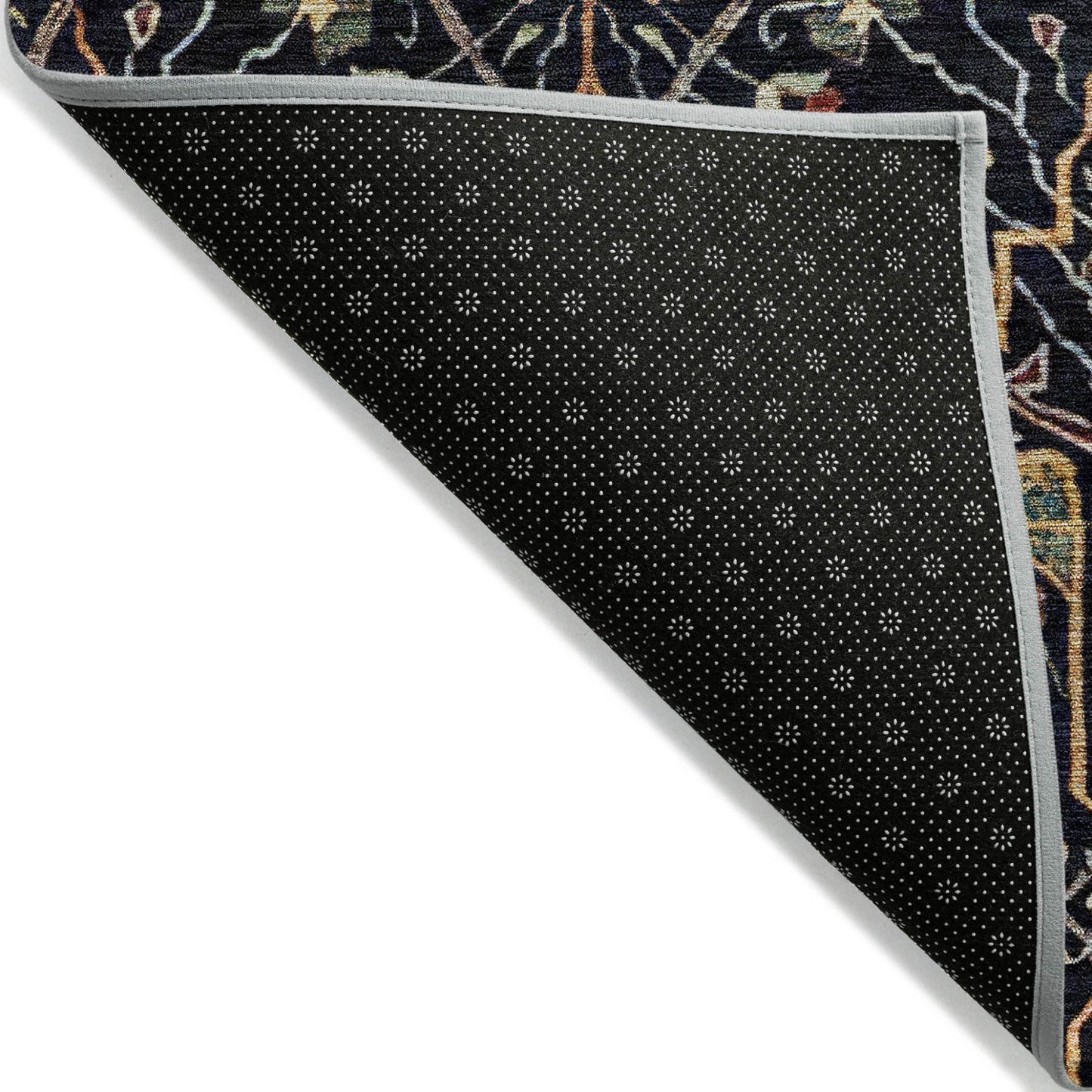 9' X 12' Black Red And Gold Floral Washable Indoor Outdoor Area Rug