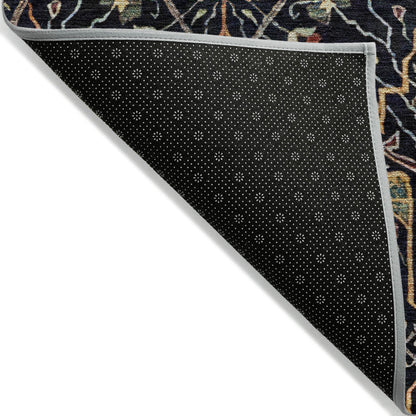 9' X 12' Black Red And Gold Floral Washable Indoor Outdoor Area Rug