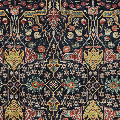 9' X 12' Black Red And Gold Floral Washable Indoor Outdoor Area Rug