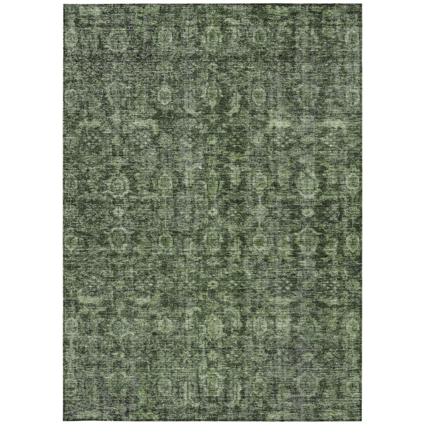9' X 12' Artichoke Green And Black Damask Washable Indoor Outdoor Area Rug