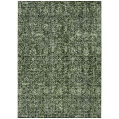 9' X 12' Artichoke Green And Black Damask Washable Indoor Outdoor Area Rug