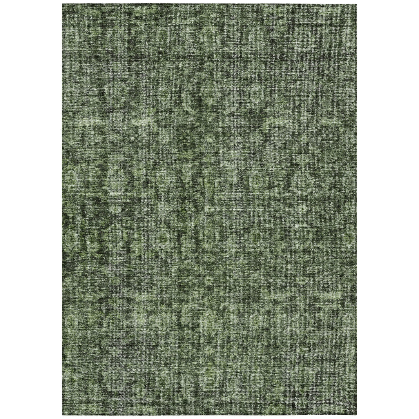 9' X 12' Artichoke Green And Black Damask Washable Indoor Outdoor Area Rug