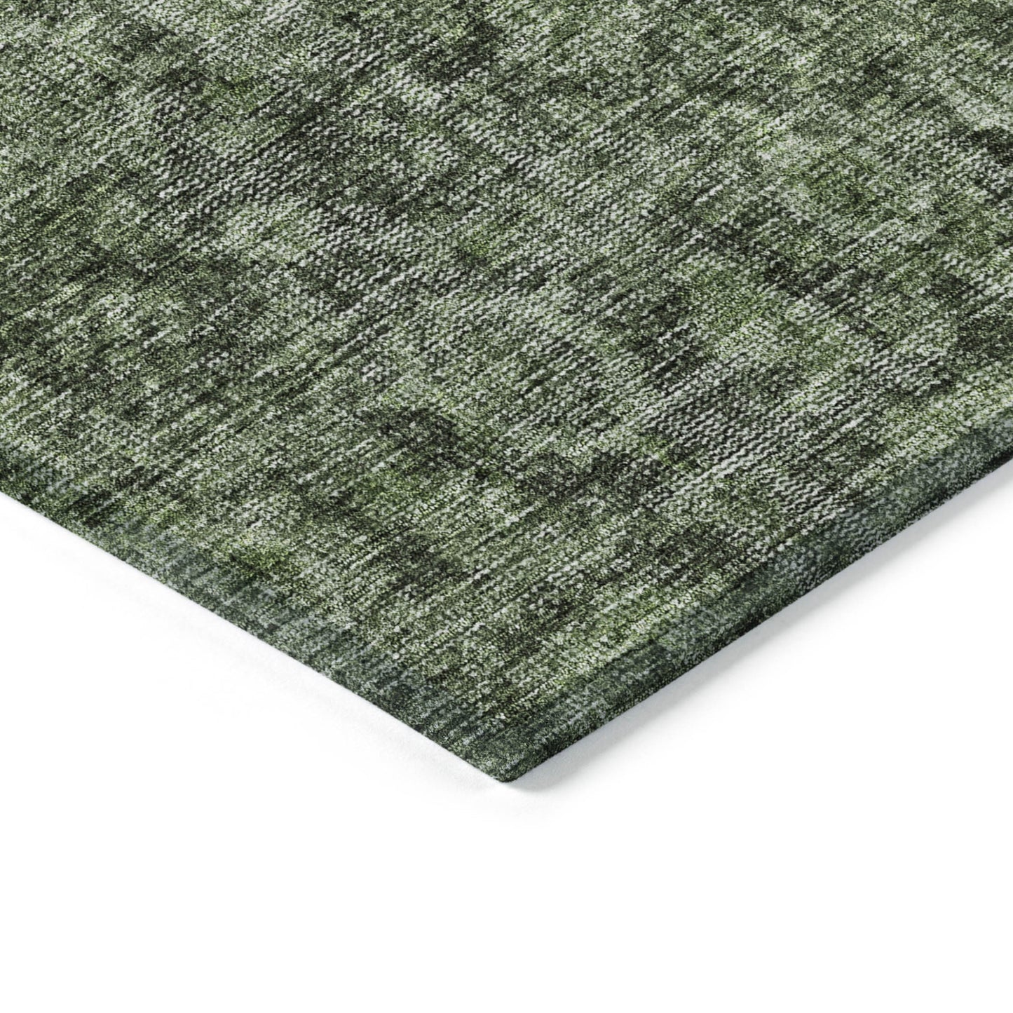 9' X 12' Artichoke Green And Black Damask Washable Indoor Outdoor Area Rug