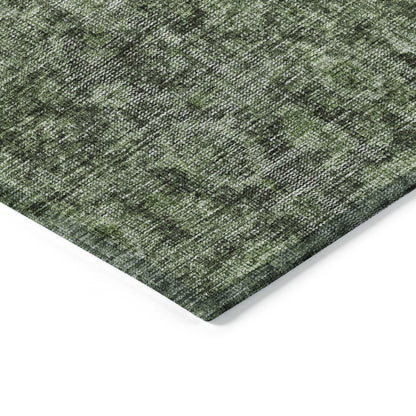 9' X 12' Artichoke Green And Black Damask Washable Indoor Outdoor Area Rug