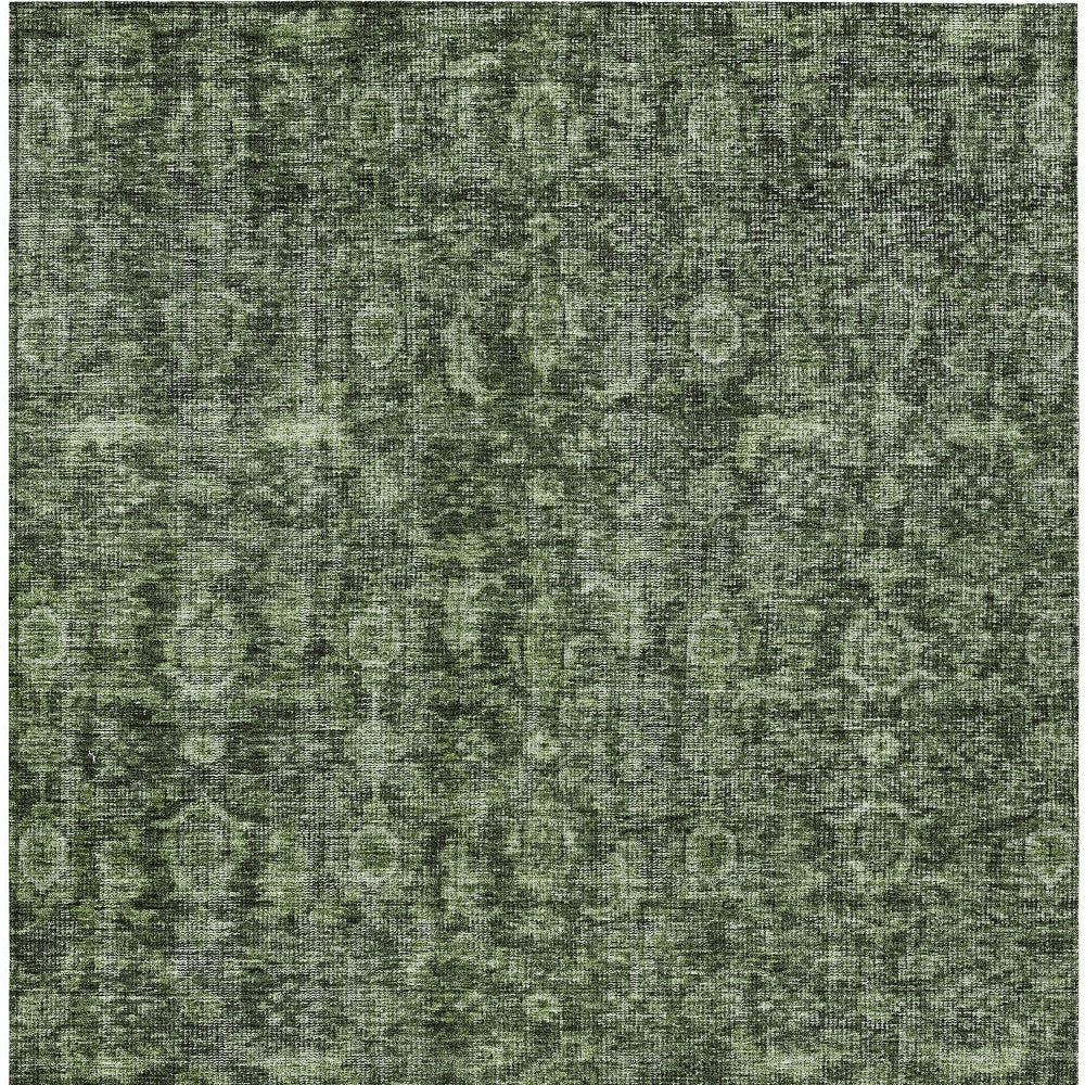9' X 12' Artichoke Green And Black Damask Washable Indoor Outdoor Area Rug