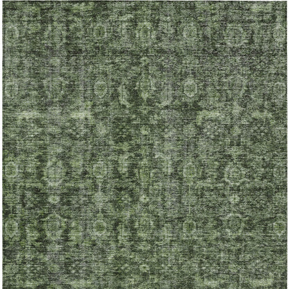 9' X 12' Artichoke Green And Black Damask Washable Indoor Outdoor Area Rug