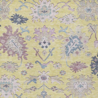 10' X 14' Yellow Lavender And Denim Blue Floral Washable Indoor Outdoor Area Rug