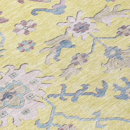 10' X 14' Yellow Lavender And Denim Blue Floral Washable Indoor Outdoor Area Rug