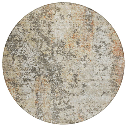 8' Terra Cotta Beige And Dark Gray Round Abstract Washable Indoor Outdoor Area Rug