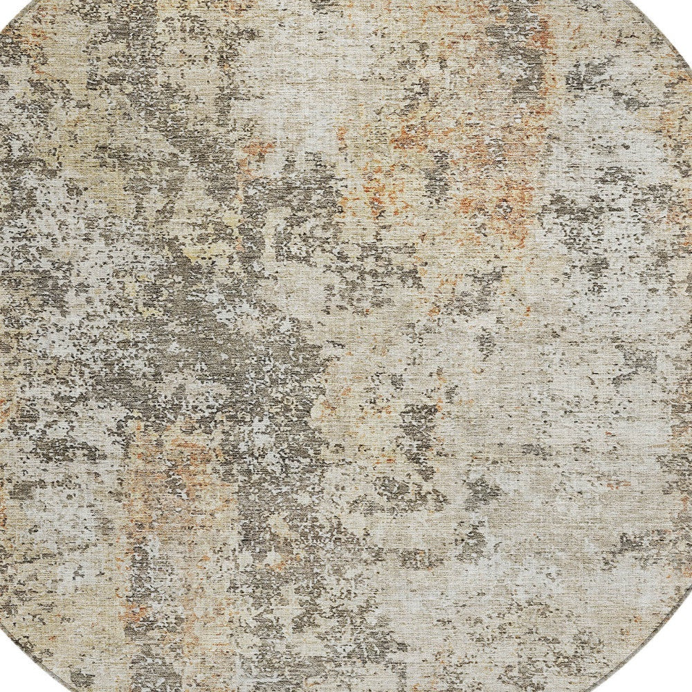 8' Terra Cotta Beige And Dark Gray Round Abstract Washable Indoor Outdoor Area Rug