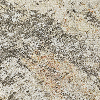 8' Terra Cotta Beige And Dark Gray Round Abstract Washable Indoor Outdoor Area Rug