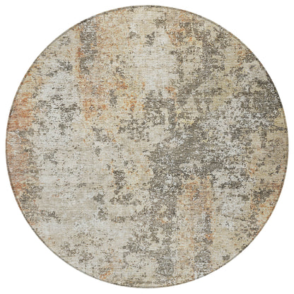 8' Terra Cotta Beige And Dark Gray Round Abstract Washable Indoor Outdoor Area Rug
