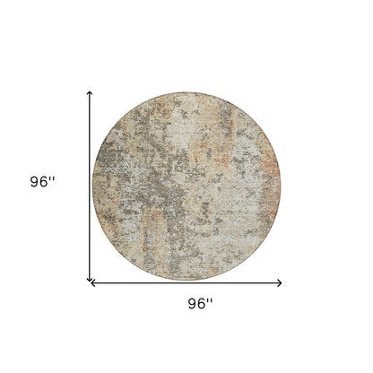 8' Terra Cotta Beige And Dark Gray Round Abstract Washable Indoor Outdoor Area Rug