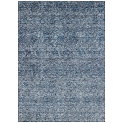 9' X 12' Blue And Ivory Floral Washable Indoor Outdoor Area Rug