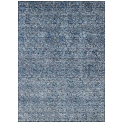 9' X 12' Blue And Ivory Floral Washable Indoor Outdoor Area Rug