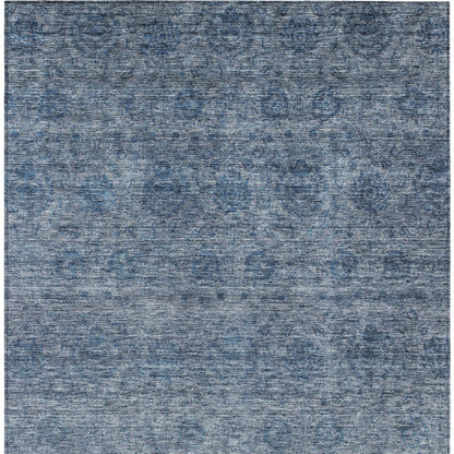 9' X 12' Blue And Ivory Floral Washable Indoor Outdoor Area Rug