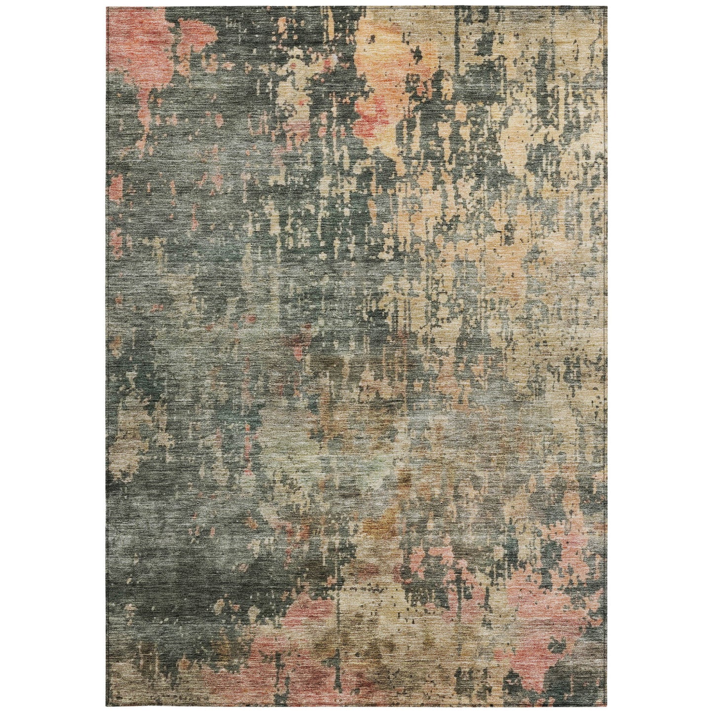 9' X 12' Sage Gray And Pink Abstract Washable Indoor Outdoor Area Rug