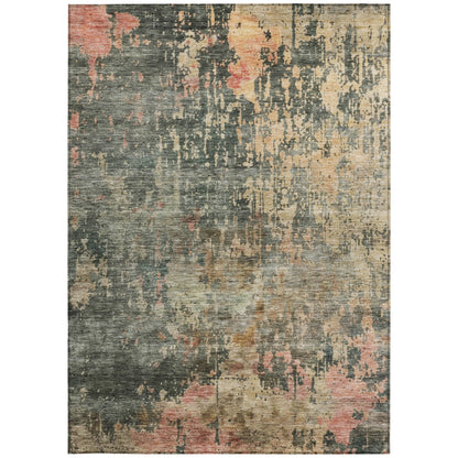 9' X 12' Sage Gray And Pink Abstract Washable Indoor Outdoor Area Rug