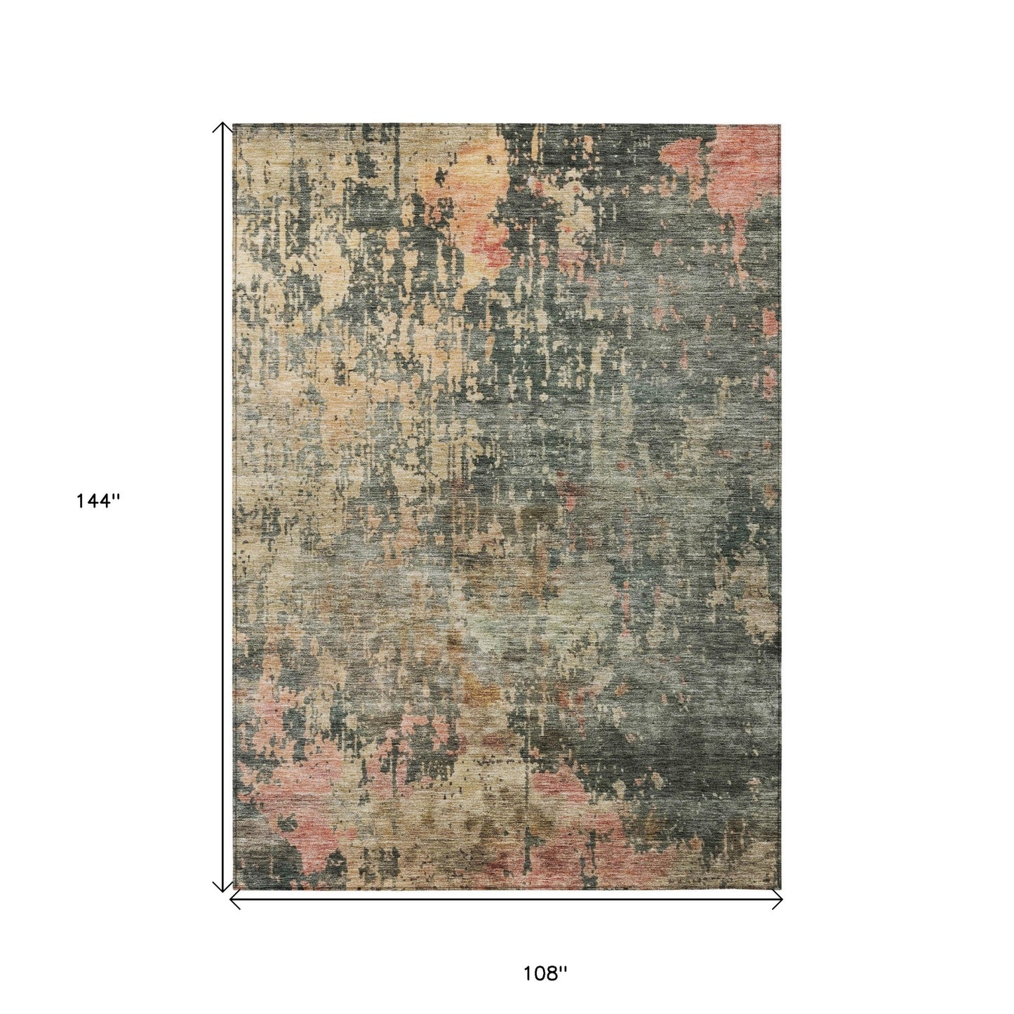 9' X 12' Sage Gray And Pink Abstract Washable Indoor Outdoor Area Rug