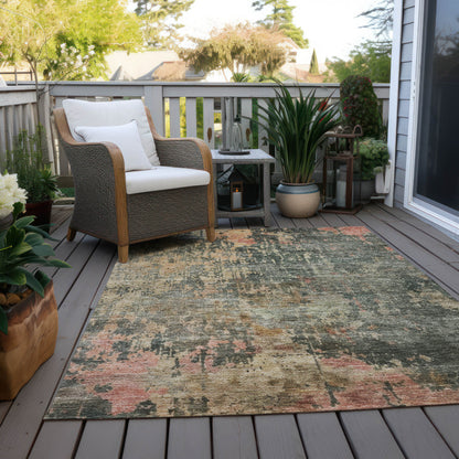 9' X 12' Sage Gray And Pink Abstract Washable Indoor Outdoor Area Rug